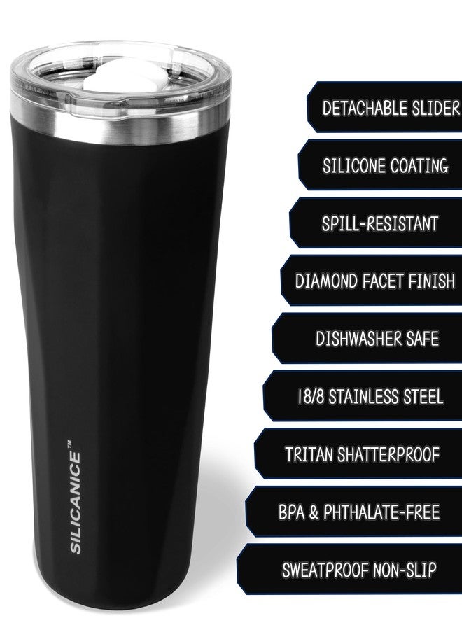 SILICANICE 20oz Insulated Tumbler Mug, Double Wall Stainless Steel 304 Travel Coffee Cup, Angular Design, Removable Slider, BPA Free Dishwasher Safe - Black - Image 3